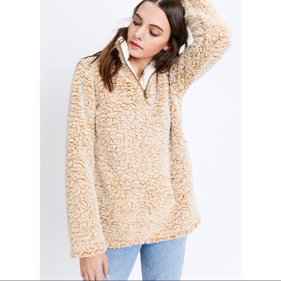Last one! Teddy Bear Faux Sherpa 1/4 Zip Pullover - Picture 6 of 13